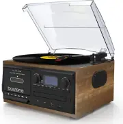 Bluetooth Turntable with AM/FM Radio, Cassette, CD Player, 2 Speakers, USB, AUX