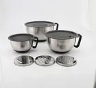 3 Piece Stainless Steel Nested Mixing Bowls Set with Lids, Non-Slip Bowls
