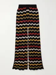 [La DoubleJ] La DoubleJ - Zephyr Striped Pointelle-knit Linen-blend Straight-leg Pants - Black - x small x small Black
