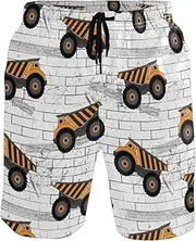 [GuoChe] Swim Trunks for Mens Orange Construction Machines Work Quick Dry Bathing Suits Beach Swim Shorts Casual Board Shorts