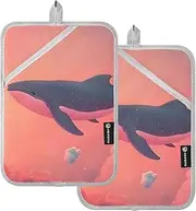 AIXIWAWA Pot Holders 2 Pack Whale Flying Print, Insulated Heat Resistant Hot Pads Oven Mitts for Cooking Baking Kitchen 7x9.8 in