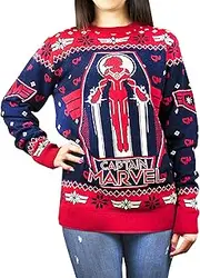 [Vanilla Underground] Captain Marvel Women's Premium Red Black Knitted Christmas Jumper (M)