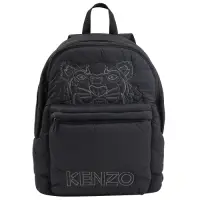 在飛比找Yahoo奇摩購物中心優惠-KENZO 電繡老虎圖案LOGO尼龍拉鍊後背包(黑/白車線)