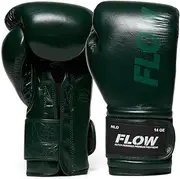 Flow Challenge Genuine Leather Boxing Gloves - Sparring & Training - Muay Thai, Kickboxing, MMA, Martial Arts - Men & Women - 10oz 12oz 14oz 16oz (Dark Green, 12oz)