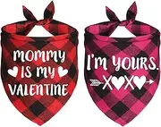 JOTFA 2 Pack Valentine’s Day Dog Bandanas, Plaid Dog Puppy Valentines Bandana Scarf for Small Medium Large Dogs Pets (Red & Pink)