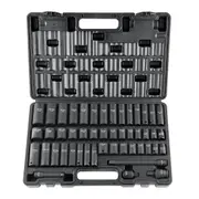 3/8" Drive Impact Socket Set, 48 Piece Socket Set SAE （5/16" -3/4"） & Metric （8-22mm）6 Point Cr-V Drive Extension Bar Universal Joint & Power Drill Adapter Includes Storage