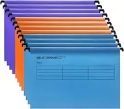 Hotyin Foolscap Suspension Files (12 Pack, Blue/Orange/Purple), Polypropylene Suspension Files with Tabs and Letter Label Inserts, Assorted Colours - for Filing Cabinet, File Organization
