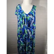 NWT London Times Woman Tropical Ruffle Sleeveless Maxi Dress Plus 2X Artsy Fun
