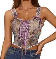 [Generic] Floral Overbust Lace up Corset Tops for Women Renaissance Underbust Floral Corset Coquette with Straps