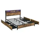 Levede Double Bed Frame Storage Headboard Drawers RGB LED USB Charge Industrial