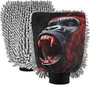 XYMZR Gorilla Howling Red Absorbent Microfiber Car Wash Mitt, Funny Cute Anime Scratch Free for Cars Cleaning, Home Cleaning Mitts, 2 Pack, 10.24” L x 7.09” W