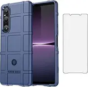 [Asuwish] Phone Case for Sony Xperia 1 V 2023 with Tempered Glass Screen Protector Cover and Slim Thin Hard Mobile Film Rugged TPU Protection Full Body Cell Accessories Protective 1V 5G Women Men Blue