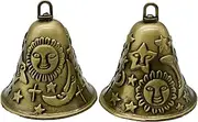 Pinenjoy 2Pcs Feng Shui Bell Carved Sun Star Moon Pattern Vintage Bronze Bell 2.64x2.36inch Temple Wind Chime for Home Garden Door Good Luck Bless Hanging Decors
