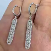 1.50Ct Round Cut Real Moissanite Bar Drop Dangle Earrings 14K White Gold Plated