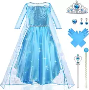 Elsa Dress, Elsa Princess Costume with Fairy Wand and Crown Tiara, Elsa Anna Dre