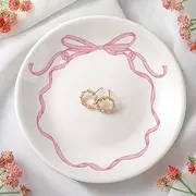 DoubleFill Pink Bow Jewelry Dish Tray Coquette Decorative Ring Dish Ceramic Trinket Tray Key Bowl for Mom Best Friend Sister Bridesmaid Gifts
