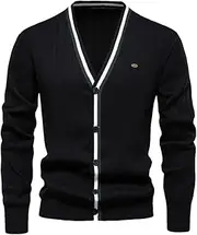 [Generic] Men's V-Neck Color Blocked Simple Casual Knitted Cardigan Solid Color Casual Classic Sweater Cardigan