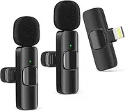 Wireless Lavalier Microphone for iPhone, Wireless Mic for iPhone15 with Noise Reduction Chip, Mini Microphone for Recording Podcast YouTube, TikTok(2 Pack)