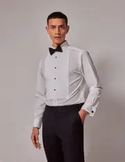 Hawes & Curtis White Pleat Front Extra Slim Fit Evening Shirt | Double Cuff Size: 16" collar, 37" sleeve