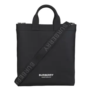 【BURBERRY 巴寶莉】BURBERRY Artie白字LOGO尼龍磁釦式手提/斜背托特包(男款/大/黑)