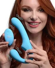 Strap U 10X Mighty Rider Vibrating Silicone Strapless Strap-On, Blue