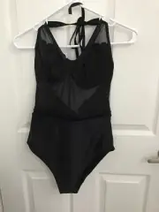 Ted Baker Black Scallop Mesh One Piece Bathing Swimsuit 34DD