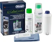 [De'Longhi] Coffee Care Kit DLSC306, Includes Replacement Water Filter, 200ml EcoDecalk Descaling Solution, 250ml EcoMultiClean Solution, Microfibre Cloth and Water Hardness Test