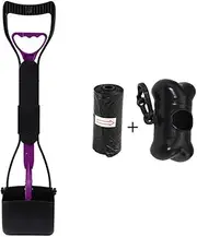 zolyet 18'' Long Handle Pooper Scooper with Garbage Bag & Bone-Shaped Storage Box Foldable Pet Pooper Scooper for Dogs & Cats Purple