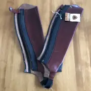 NEW Ariat Gold Leather Half Chaps Close Contour XS TALL Horse Riding Equestrian