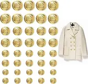 40pcs Gold Blazer Buttons Set, 4 Sizes Vintage Golden Sewing Buttons Gloss Decorative Shank Buttons for Coat Jacket Jeans Uniform Suits Craft (15/18/21/25mm)