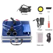 Dental 3.5X Binocular Loupes with 5W LED Head Light & Filter Metal Clip Box Blue