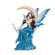 Mystical Worlds Moon Fairy w/ Child Figurine Ornament Decor 22x29cm Blue