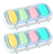 Ice Pop Molds | 4-Hole Silicone Popsicle Maker - 2X Easy Release Moulds Ice Cream Maker Food Grade Mold for Juice, Pudding, Fruit