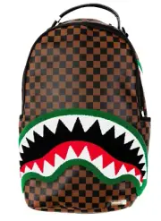 Sprayground Brown Shark In Paris Money Bear Backpack Checkered School Books Bag