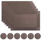 Set of 6 Placemats With Coasters Black Table Mats Brown 30x45cm