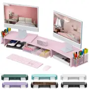 Dual Monitor Stand Riser, Desk Organizer With Drawer and 2 Pen Holders,Desk O...
