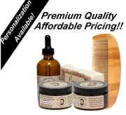 Beard Kit. 4 oz Beard Oil, 4 oz Beard Balm & Beard Wax, Soap, & Wood Comb