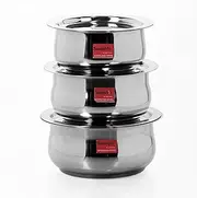 Sumeet 3 Pcs Stainless Steel Induction & Gas Stove Friendly Belly Shape Container Set/Tope / Cookware Set with Lids Size No.10 & No.12