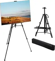 uxcell Painting Easel Stand, 21" to 61" Adjustable Aluminum Metal Tripod Artist Display Easel with Portable Bag Paintbrush Tray for Table/Floor Painting, Drawing, Black
