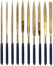 YAKAMOZ 10Pcs Titanium Small Diamond Needle File Set 4x160mm Mini Round Square Flat Shape Riffler Files Precision Hand Tools for Metal Glass Wood Stone Jewelry