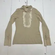 Elie Tahari Womens Tan Long Sleeve snap button cadence sweater size Large