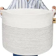 Little Hippo 2pc XXXL Large Cotton Rope Basket (22"x14") 100% Natural Cotton! Rope Basket, Woven Storage Basket, Large Basket, Blanket Basket Living Room, Toy Basket, Pillow Basket, Round Basket