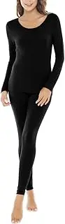 AOWVUTS Womens Thermal Underwear Set Ultra Soft Base Layer Long Sleeve Scoop Neck Top and Long Johns Leggings Winter Warm Bottom Thin Thermal Underwear Set for Daily Wear Workout Ski