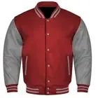 Varsity College Lettermen Baseball Bomber Maroon Wool & Grey Leather Jacket