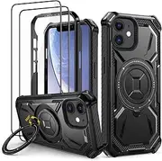 Lanhiem for iPhone 11 Case with 2 Pack Screen Protector, Shockproof Military-Grade Protection, Magnetic Kickstand Phone Case for iPhone 11, Black