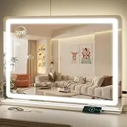 Vanity Mirror with Lights, LED Makeup Mirror, Lighted Makeup Mirror with Dimmable 3 Modes, Touch Screen Control Vanity Mirror Round White (22.8" L x 18.1" W)