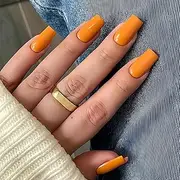 French Tip False Nails - 24pcs Long Coffin French Nude Tip Press on Nails - Fake Nail Tips with Glue - Ballerina Acrylic Stick on Nails for Women Girls W1033