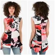 ALEXANDER MCQUEEN 100% SILK TORN ROSE TUNIC TOP BLOUSE BACK ZIP BUTTON NWT 40-SM