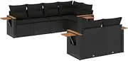 vidaXL 7 Piece Black Poly Rattan Garden Sofa Set/Modular Patio Lounge Furniture w/Cushions & Foldable Side Table