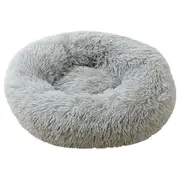Pet Dog Cat Calming Bed Warm Soft Plush Round Nest Comfy Sleeping Kennel Cave - Light Grey 100cm